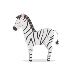 Fototapeta na wymiar Cute zebra, vector childish illustration in flat style. For poster, greeting card and baby design.