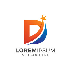 Letter D With Star Logo Design Vector Illustration