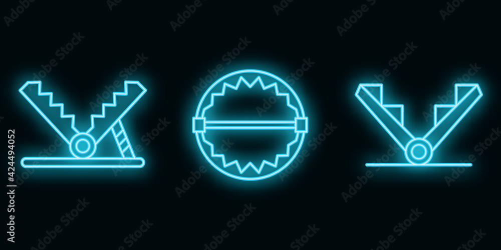Wall mural Trap icons set. Outline set of trap vector icons neon color on black - Wall murals