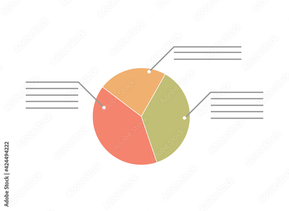 Poster abstract pie chart with three sections vector flat illustration. circle graphics. political election