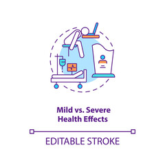 Mild vs severe health effects concept icon. Different result after illness treatment. Covid pandemia idea thin line illustration. Vector isolated outline RGB color drawing. Editable stroke