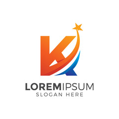 Fototapeta premium Letter K With Star Logo Design Vector Illustration