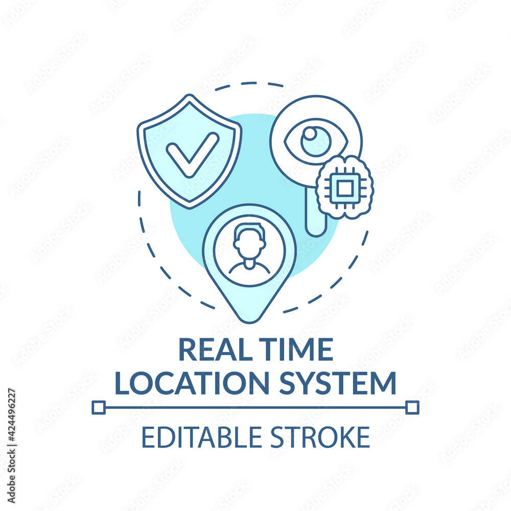 Poster real time location system concept icon. future smart office idea thin line illustration. monitoring 