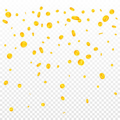 British pound coins falling. Extra scattered GBP coins. United Kingdom money. Favorable jackpot, wealth or success concept. Vector illustration.