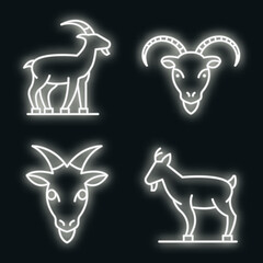 Goat icons set. Outline set of goat vector icons neon color on black