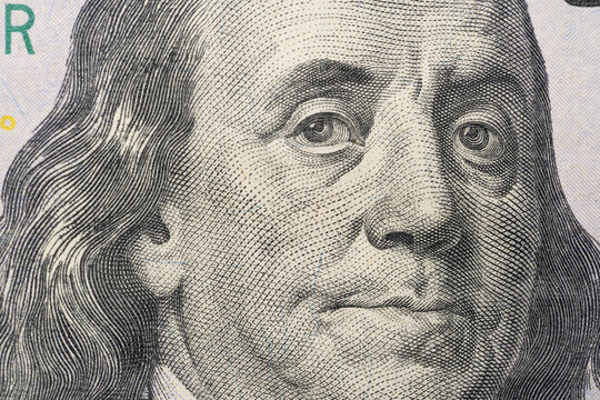 Closeup of one hundred Dollar banknotes. 100 Dollar bills close up. United states of America Money and cash. large banknote macro