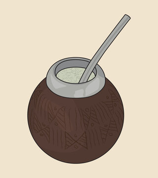 recommend clip art: Yerba Mate Tea. Decorated Calabash for Argentine Tradition Beverage