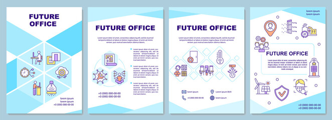 Future office brochure template. Modern workplace design. Flyer, booklet, leaflet print, cover design with linear icons. Vector layouts for presentation, annual reports, advertisement pages