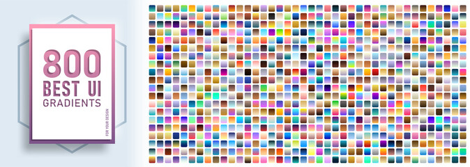 Mega set with 800 UI gradient color swatches. Color samples gradients for Web, ui and ux interface. Vector gradient backgrounds collection with trend colors.