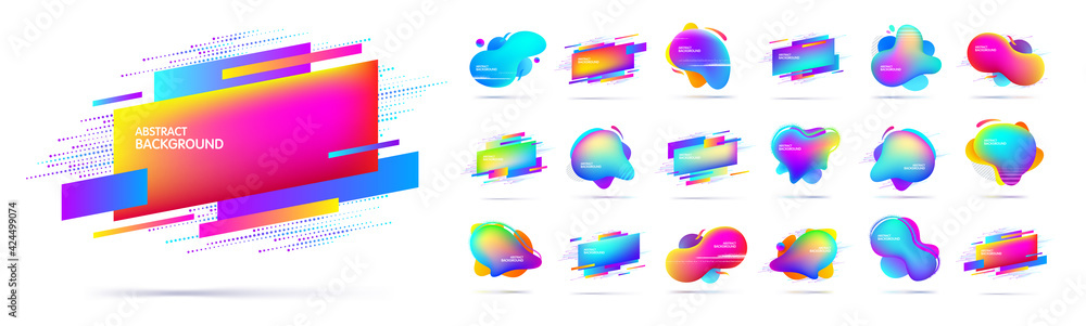 Poster big set of abstract modern multi-colored geometric and fluid banners. dynamic colored shapes. trendy