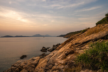 Beautiful sunset seascape with rocks
