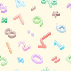 mathematical signs symbols and numbers, seamless isometric pattern.
