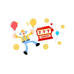 Obraz premium clown carnival and casino slot game cartoon doodle flat design style vector illustration