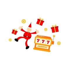 christmas santa claus merry and casino slot game cartoon doodle flat design style vector illustration