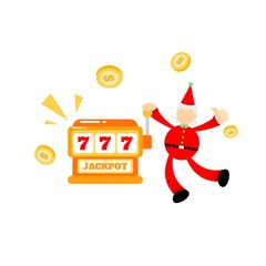 christmas santa claus merry and casino slot game cartoon doodle flat design style vector illustration