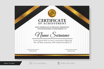 Modern certificate template black and gold shape with ornament background.