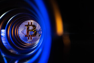 Bitcoin, Etherium, Ripple, Litecoin. Cryptocurrencys new digital money. Bitcoin on the front as the leader. Bitcoin as most important cryptocurrency.