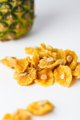 Dried candied pineapple rings close up