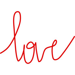 Isolated text love red color hand writing on white