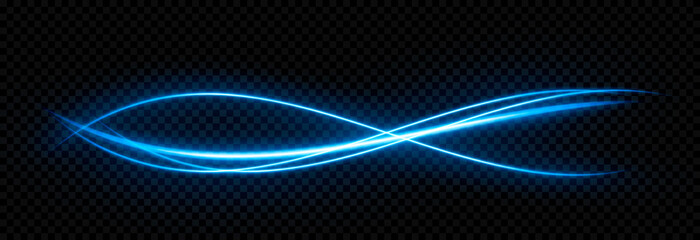 Vector glowing light lines. Neon light, electric light, light effect png. Blue line png, magical glow, shine.	