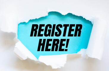 Register here text write on paper.