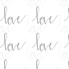 Seamless pattern with text love hand writing on white