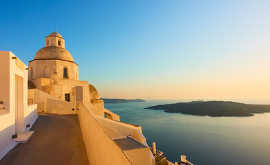 Santorini in Greece at sunset - obrazy, fototapety, plakaty