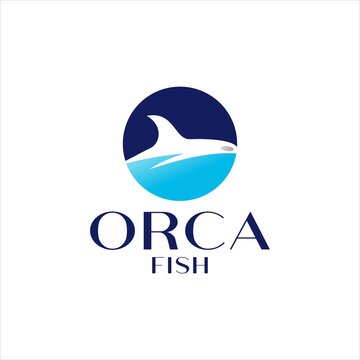 orca fish logo design in ocean vector illustration