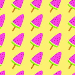 Seamless watermelon ice cream pattern. Wrapping paper. Summertime concept.
