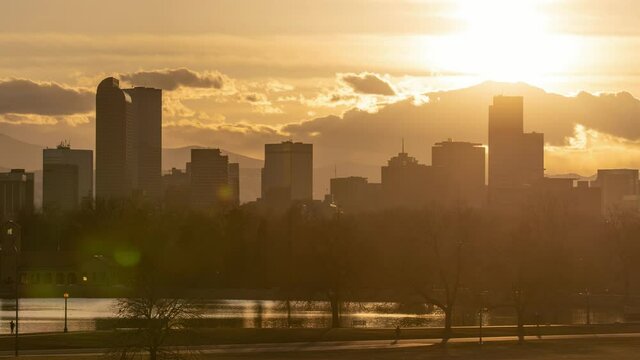 Time lapse of sunset over Denver Skyline