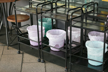 The trash in the restaurant Use baskets and clear plastic bags to save costs.