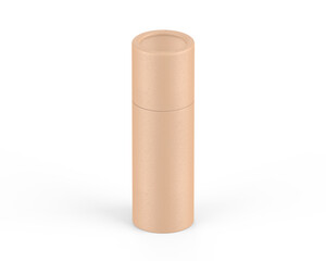 Brown Kraft paper tube push up tin can mockup template on isolated white background, ready for design presentation, 3d illustration