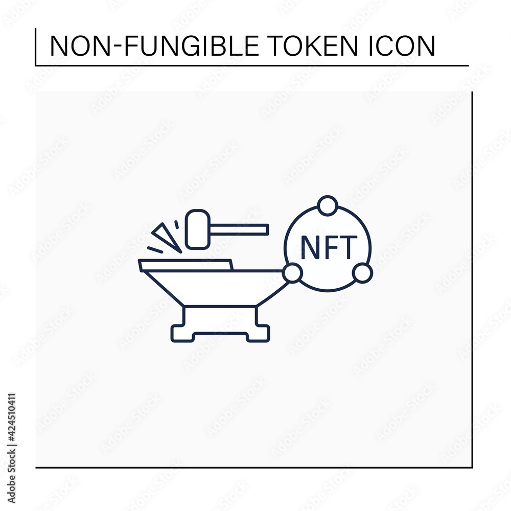 Aufkleber minting line icon. tokenizes digital asset on blockchain. minting cryptocurrency. digitalization con