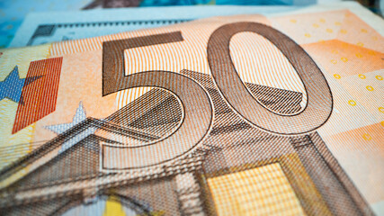 50 euro. money. dollar and euro notes. symbol differences euro dollar