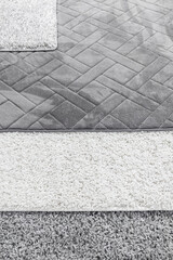 Diverse beautiful texture of gray carpets in different sizes.