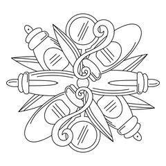 Coloring book. Body and face care, stylized mandala, beauty and health theme.