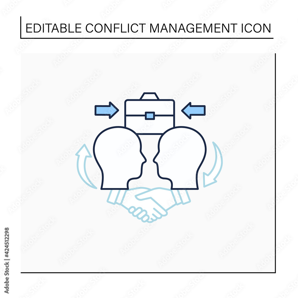 Poster collaborating line icon.showing respect. dispute resolution. friendly atmosphere. communication conc