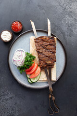 Platter of kebabs. Uch-panzha of lamb