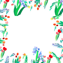 Vector floral frame. Abstract flowers on white background.