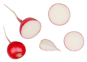 Radish in a heap isolated on white.