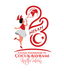 vector illustration of the cocuk baryrami 23 nisan , translation: Turkish April 23 National Sovereignty and Children's Day, graphic design to the Turkish holiday, kids icon, children logo.