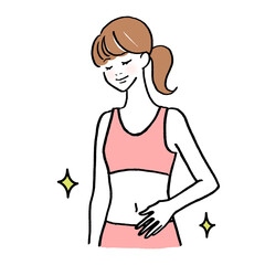 お腹を気にする女性のイラスト