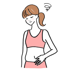 お腹を気にする女性のイラスト