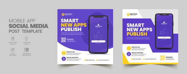 Mobile app promotion social media post banner template