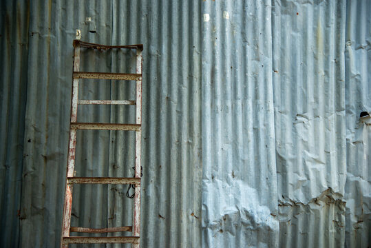 rusty metal sheet and ladder stock phot