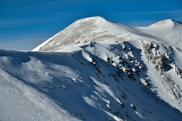 The top ridge of Emperial bowl area of Breckenridge ski resort. Extreme winter sports. Breckenridge, CO.