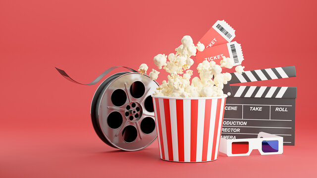 3d Render Of Popcorn With Cinema Time