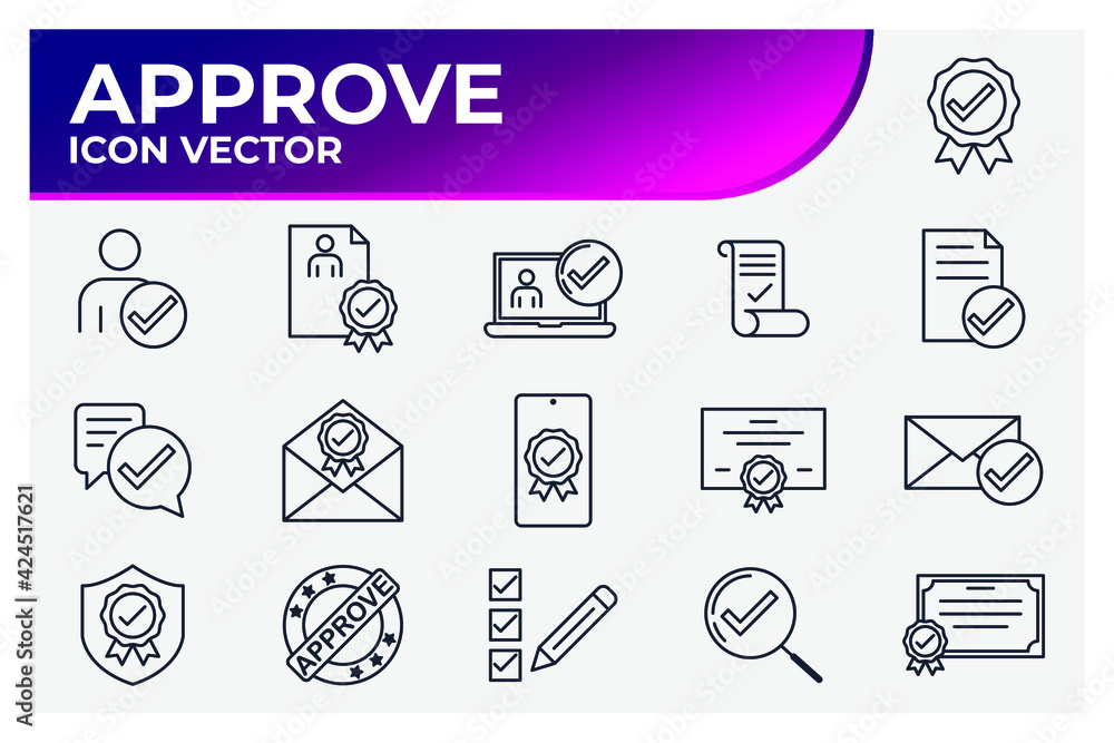 Poster set of approve icon. approve pack symbol template for graphic and web design collection logo vector 