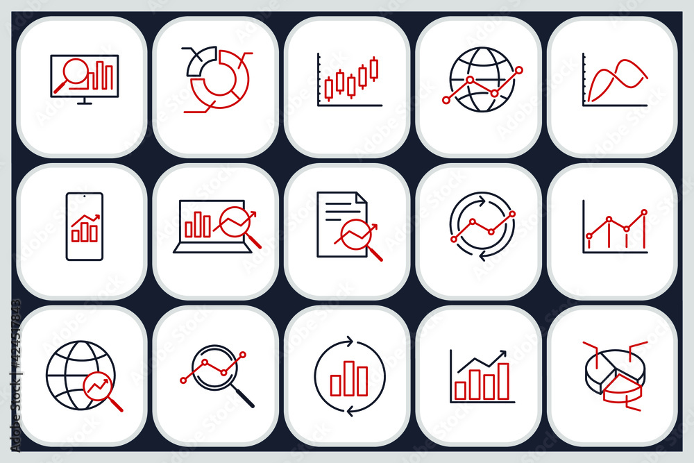 Poster set of financial analytic icon. financial analytic pack symbol template for graphic and web design c