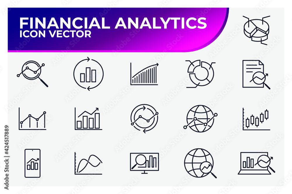 Poster set of financial analytic icon. financial analytic pack symbol template for graphic and web design c